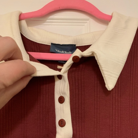 NEW ModCloth 4X One More Time Ribbed Polo Top, Short Sleeve, Burgundy Red - Picture 7 of 15